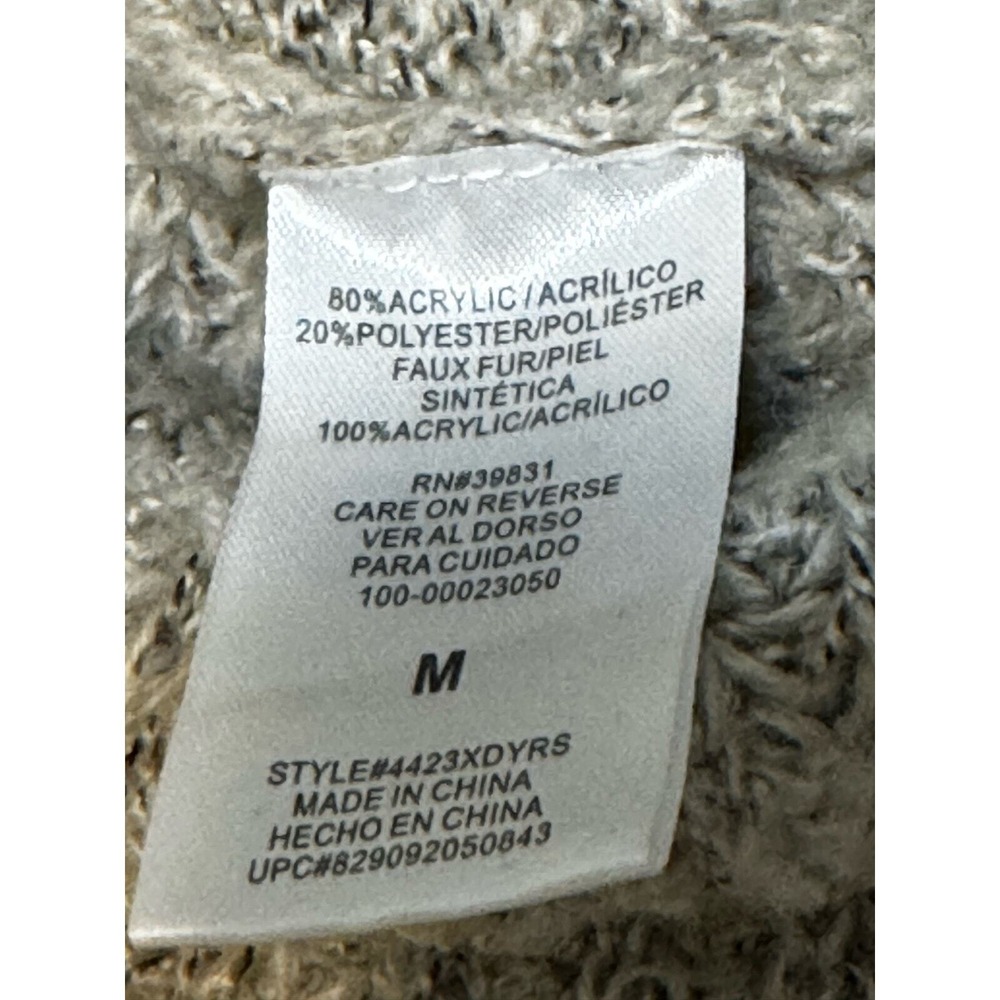 XOXO Womens‎ Cable Knit Faux Fur Trim Poncho Shawl Cardigan Sweater M - Picture 3 of 11